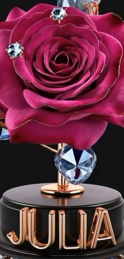 Elegant rose with jewels on a luxurious stand.