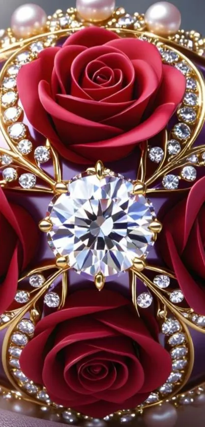 Elegant wallpaper featuring roses and jewels with intricate detailing.