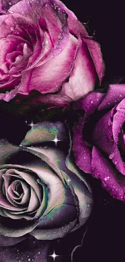 Mobile wallpaper with purple and pink roses.