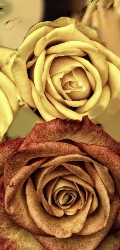 Elegant golden and red rose wallpaper for mobile devices.