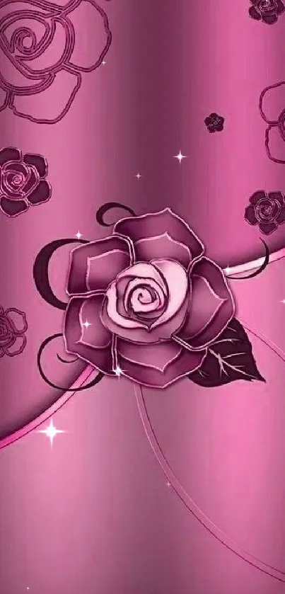 Elegant magenta rose wallpaper for mobile devices featuring intricate floral patterns.