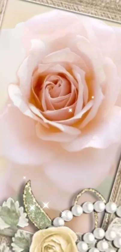 Elegant pale pink rose within a vintage frame.