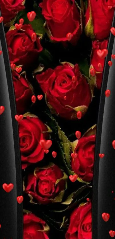 Elegant deep-red roses against black mobile wallpaper.