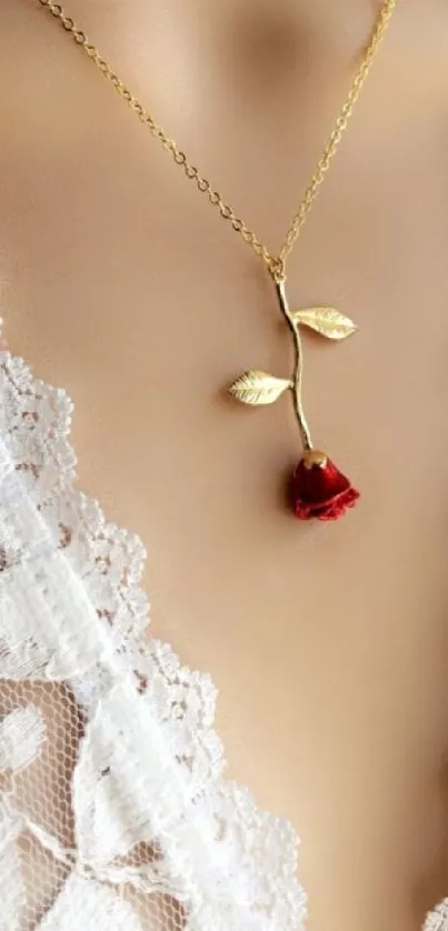 Elegant rose necklace on a lace background mobile wallpaper.