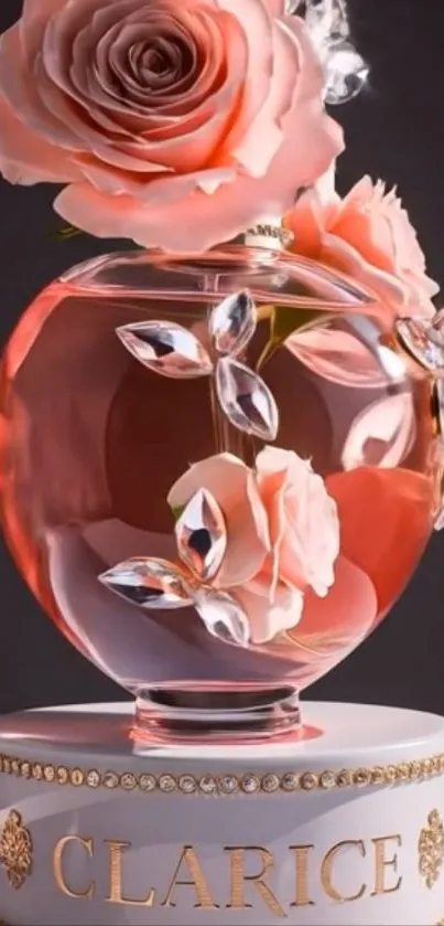 Elegant rose perfume bottle with intricate design.