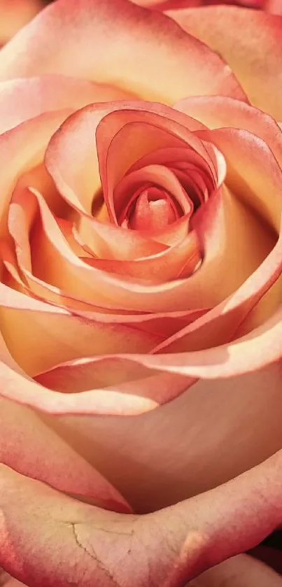 Elegant peach rose petal close-up wallpaper with soft lighting.