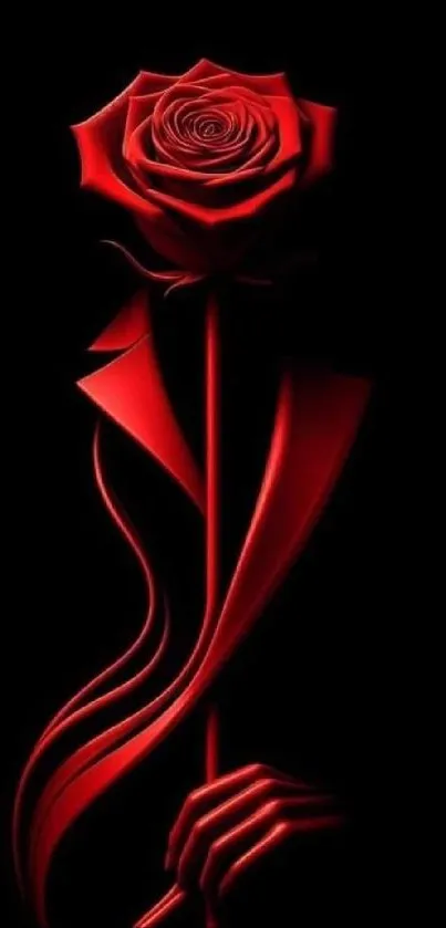 Elegant silhouette of a red rose on a black background smartphone wallpaper.