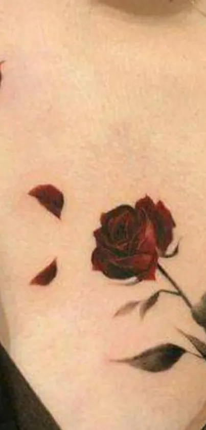 Elegant rose tattoo on skin, artistic mobile wallpaper.