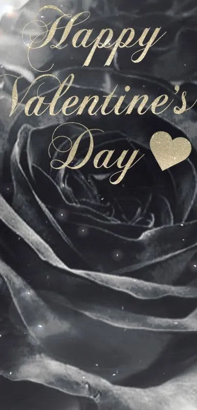 Black and gold rose with Happy Valentine's Day text.