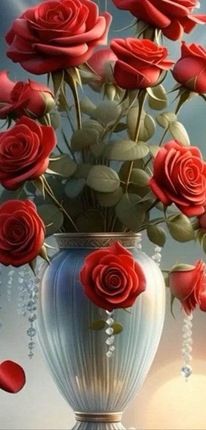 Elegant vase with vibrant red roses.