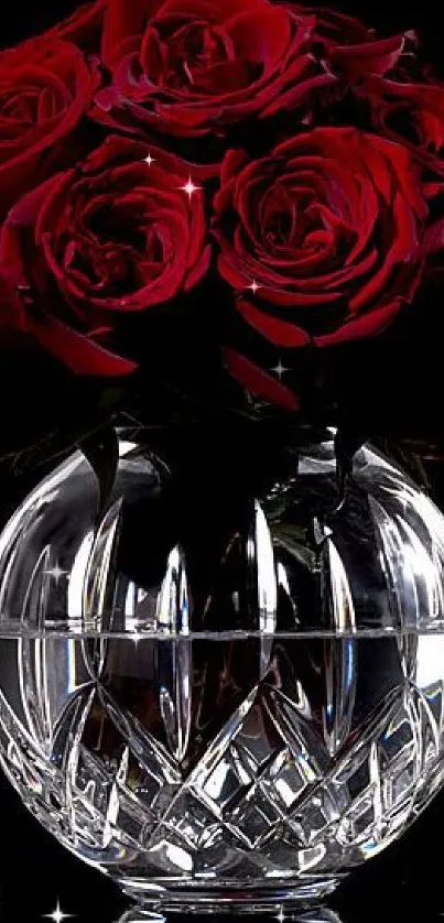 Beautiful mobile wallpaper with red roses in a crystal vase.