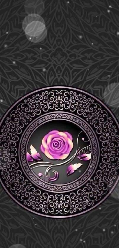 Elegant mobile wallpaper with pink rose and ornate design.