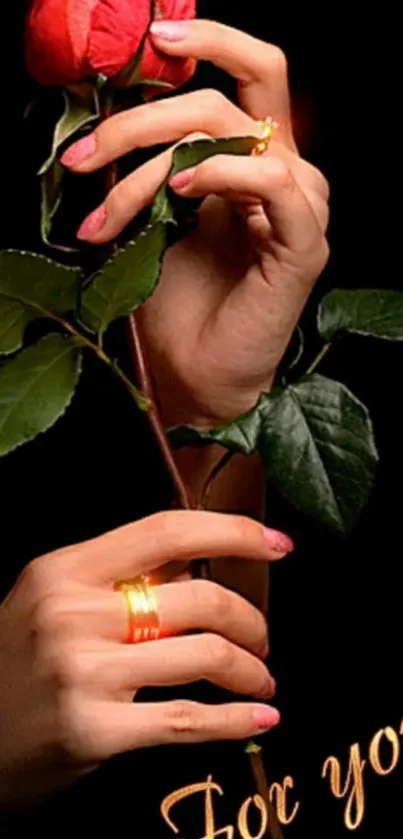 Hands holding a rose with elegant text for you.