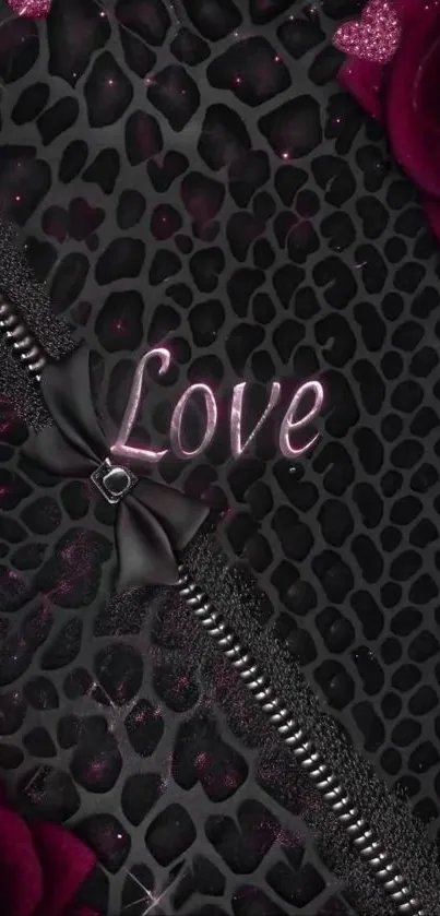 Black texture with roses and zipper design wallpaper.