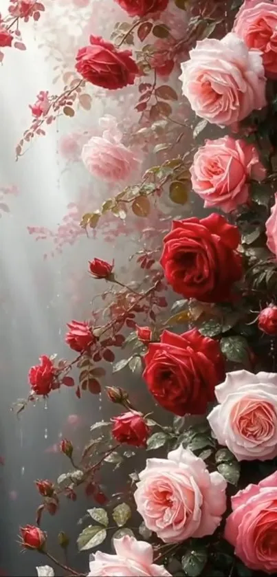 Elegant wallpaper of pink and red roses
