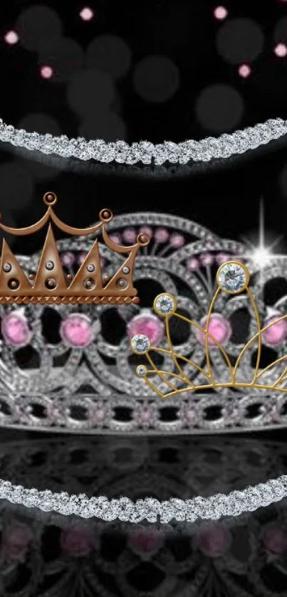 Elegant crown with jewels and black background wallpaper.