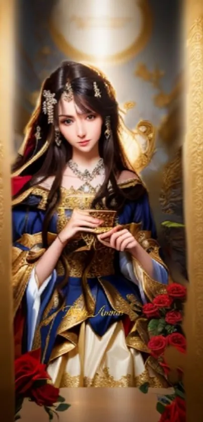 Elegant fantasy art with a royal princess holding a cup.