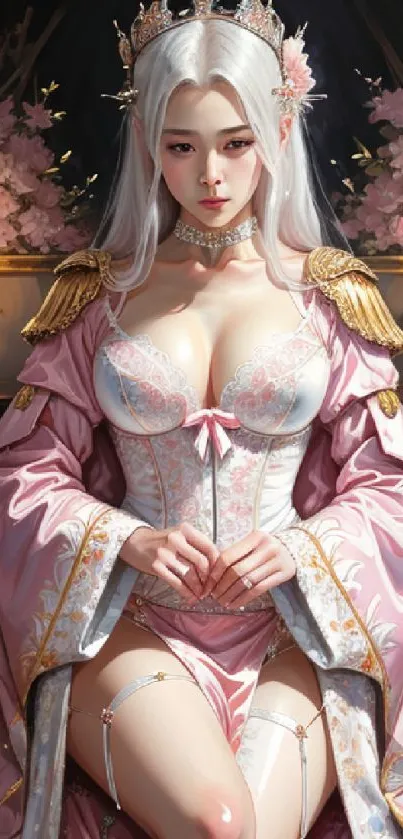 Elegant royal fantasy artwork featuring a regal figure in pink robes.