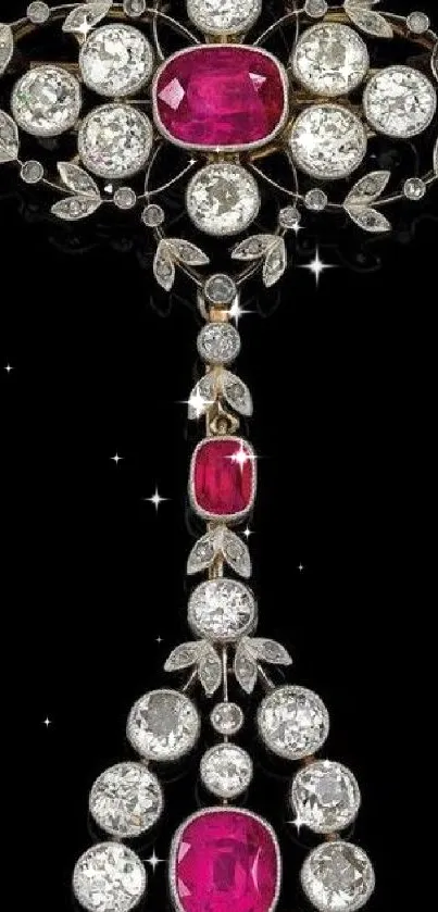 Elegant ruby and diamond design on black background.