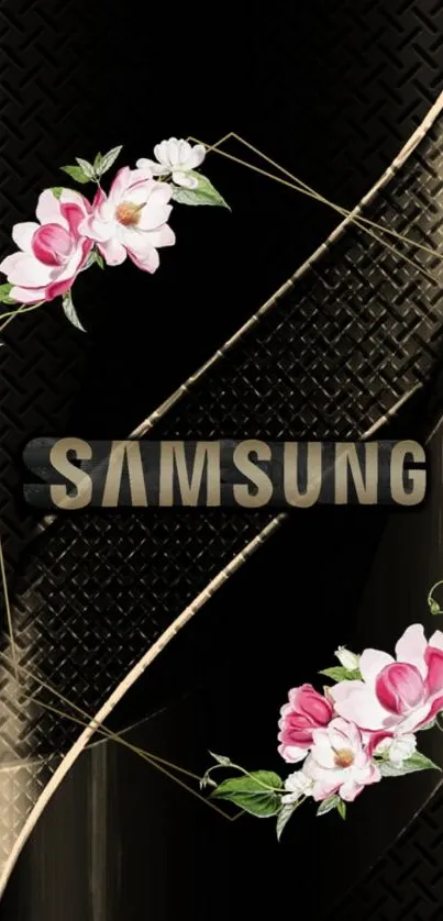 Samsung phone wallpaper with floral design and metallic textures.