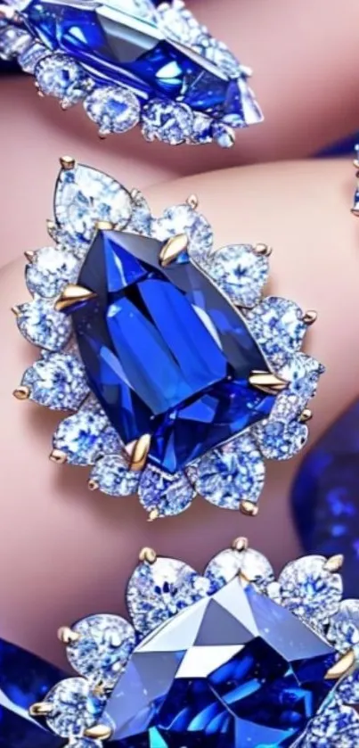 Elegant sapphire gemstone wallpaper with blue and white sparkles.