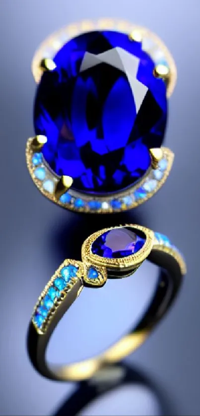 Sapphire and gold jewelry with blue backdrop