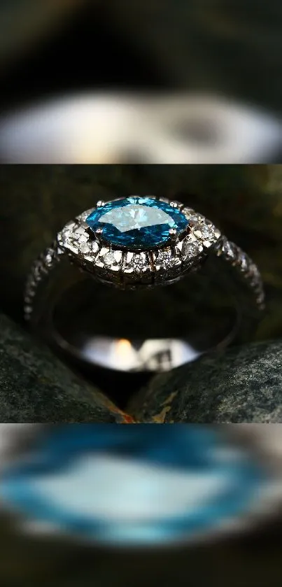 Elegant sapphire ring in natural setting as mobile wallpaper.