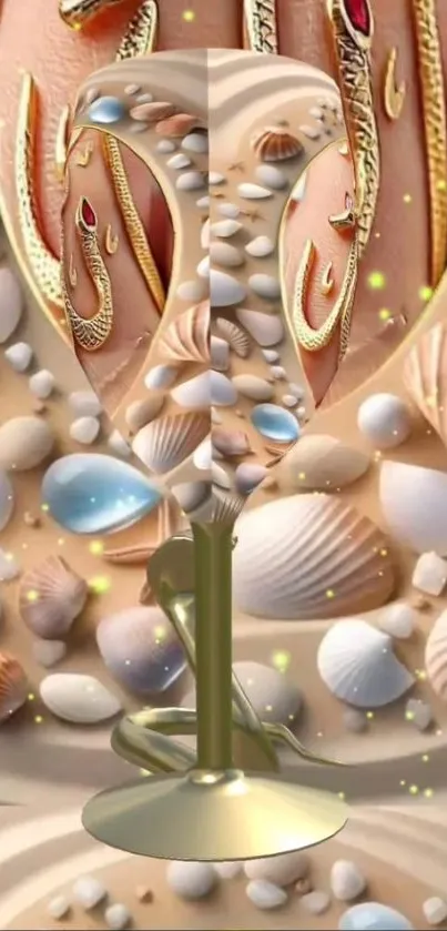Elegant seashell art with golden accents