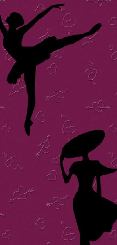 Ballet dancer silhouette on maroon background with artistic flair.