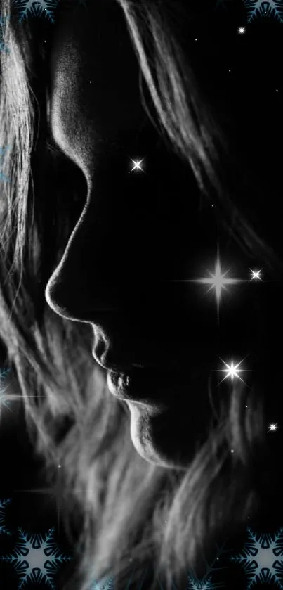 Black and white silhouette mobile wallpaper, elegant and dramatic.