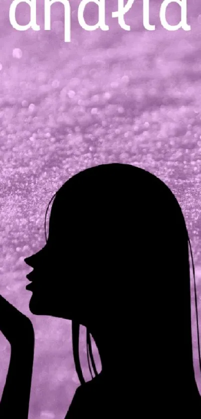 Silhouette against textured purple and gray wallpaper.