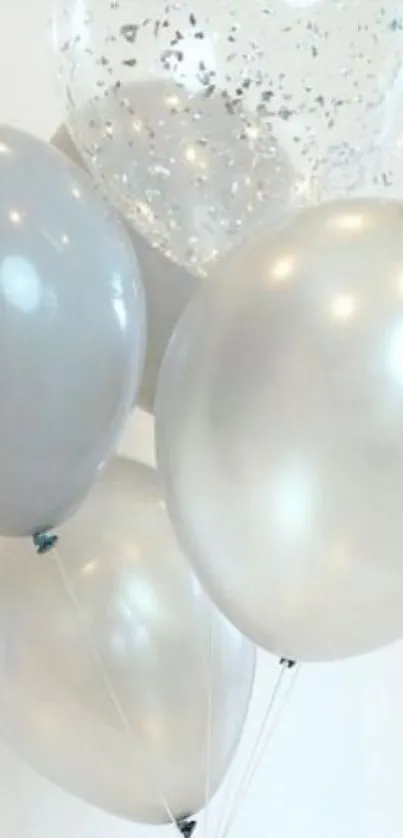 Elegant silver and white balloon wallpaper for mobile.