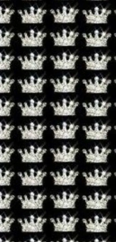 Elegant silver crown pattern on black background for mobile wallpaper.