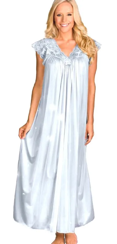 Elegant silver gown with flowing design, perfect for evening elegance.