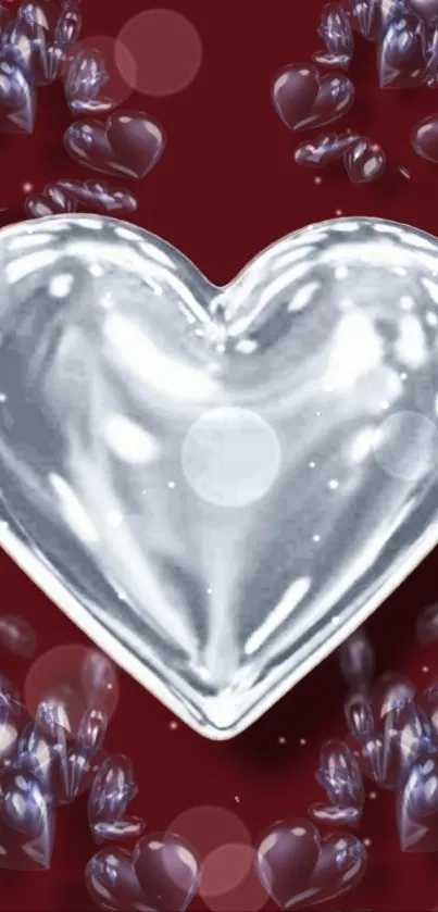 Elegant silver heart on burgundy background with a romantic feel.