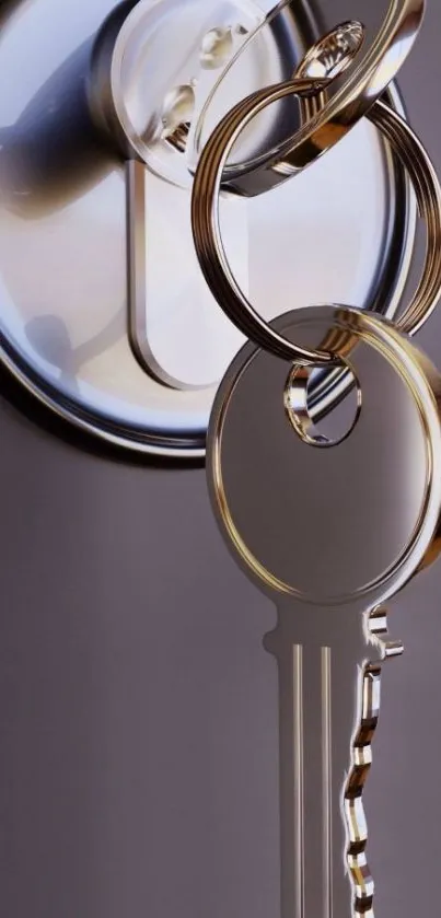 A silver key and lock on a sleek wallpaper for mobile screens.