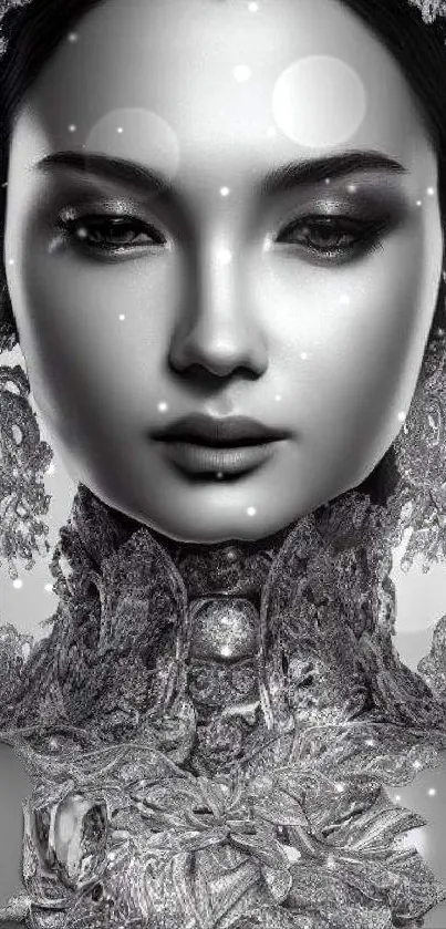 Elegant silver portrait with intricate artistic design