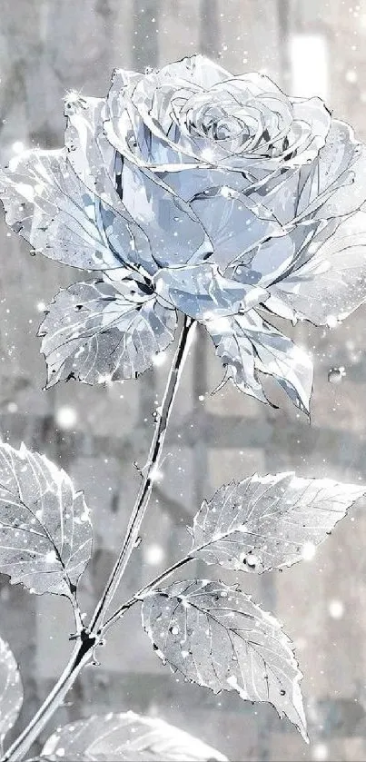 A detailed silver rose with frosty effects on a subtle background.