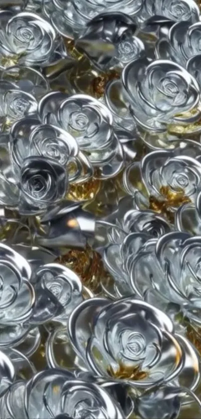 Intricate silver roses with golden accents