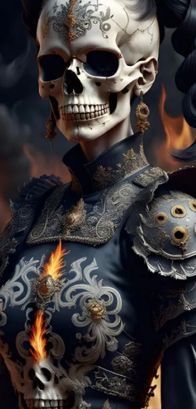 Intricate skeleton warrior in ornate armor with gothic and fantasy elements.