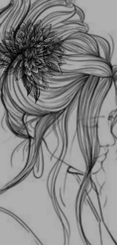 Profile sketch with floral hairpiece art.