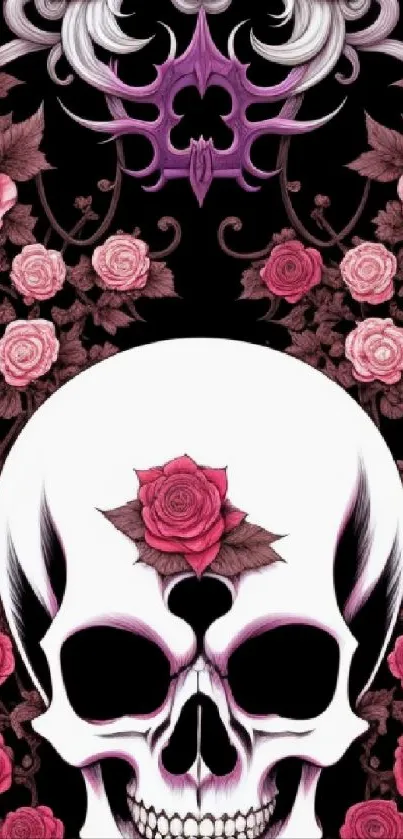 Skull and roses mobile wallpaper with gothic flair.