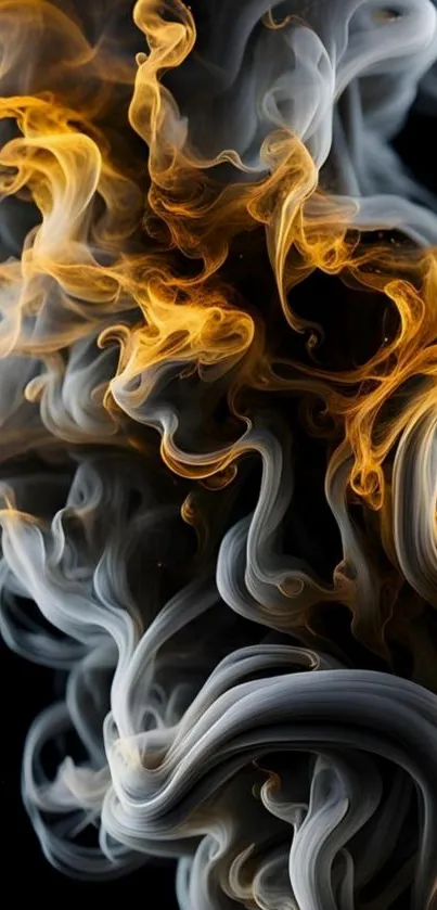 Swirling smoke and fire on a dark background wallpaper.