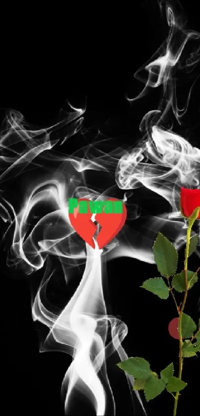 Mobile wallpaper with smoke and a red rose on black background.