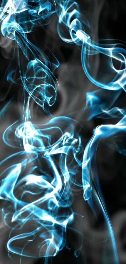 Blue smoke swirls on dark background wallpaper.