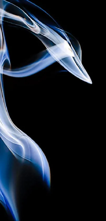 Elegant smoke art with blue and white swirls on dark background.