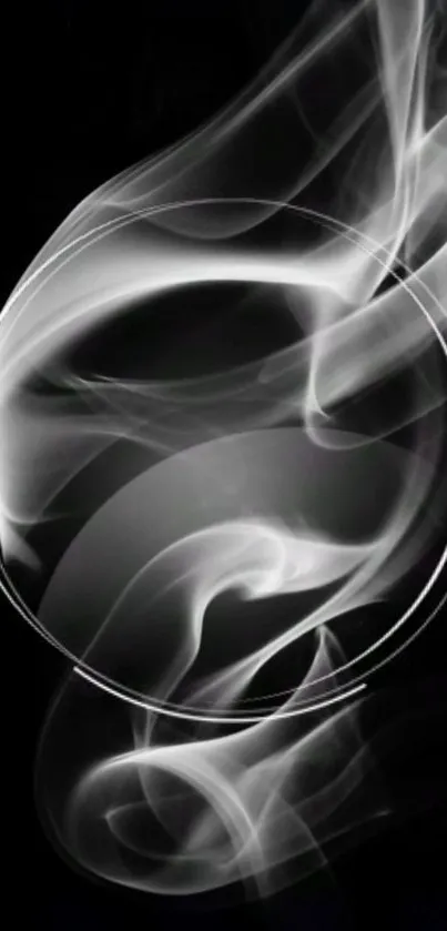 Elegant smoke spirals encircled on black background.