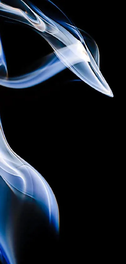 Elegant blue and white smoke on black background wallpaper.