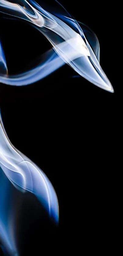 Elegant blue and white smoke on a black background wallpaper.