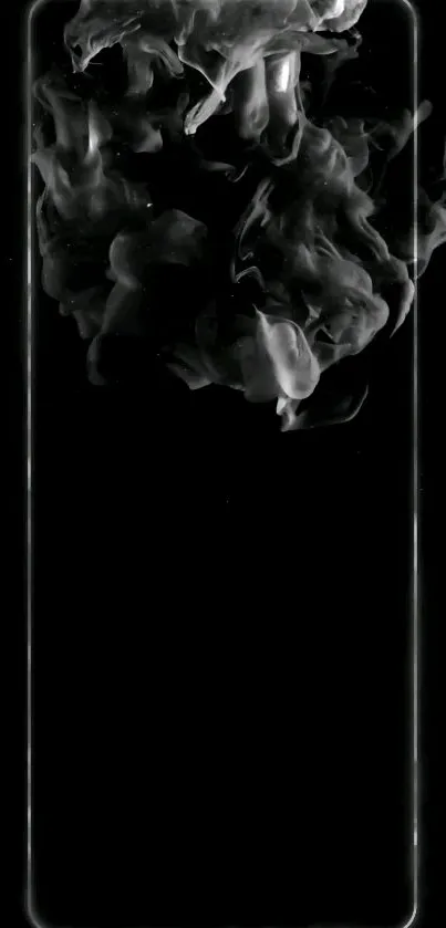 Black wallpaper with artistic smoke design on a sleek phone silhouette.